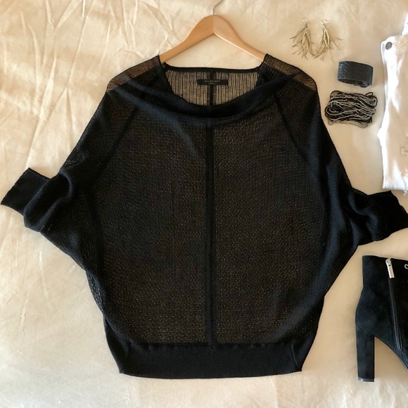 All Saints Tops - ALL SAINTS ELGAR LEV COWL OPEN STITCH TOP IN BLACK